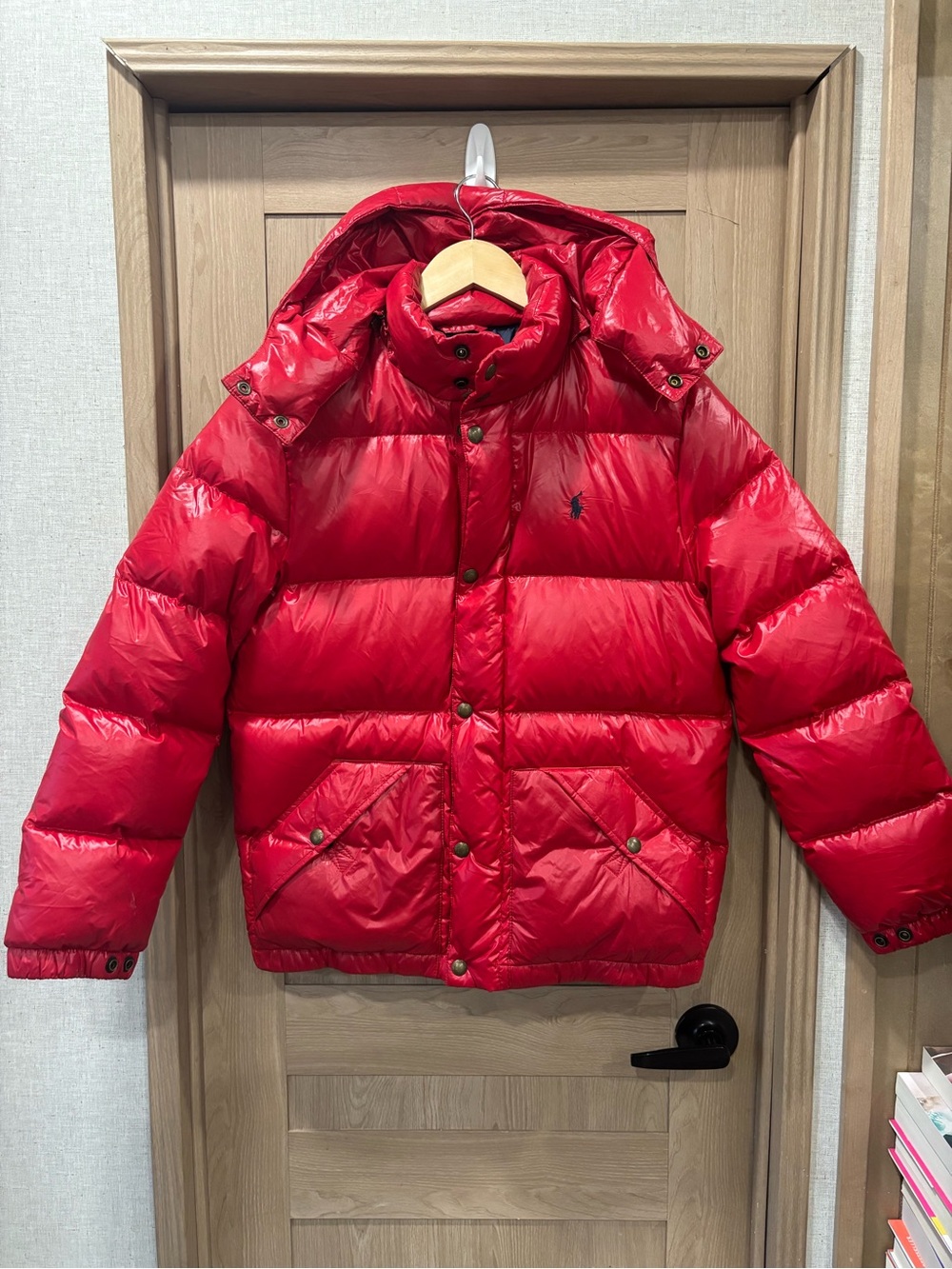 Polo Ralph Lauren Down Filled Puffer Jacket Red Glossy Size 14/16 Youth